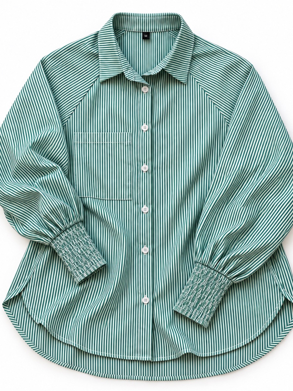 Women’s Striped Button-Down Blouse Medium Smocked sleeves boyfriend shirt